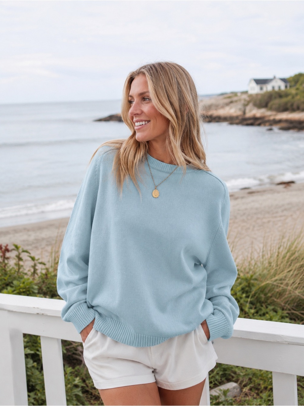 J.Crew Heritage Cotton Crewneck Sweater Light Blue Mint Green Size XL